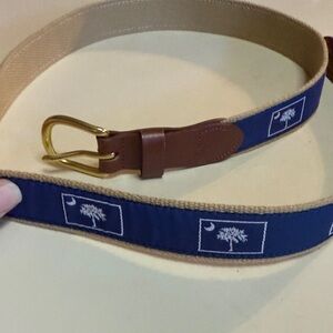 Leather Man Ltd 40 Navy South Carolina Canvas Belt with Brown Leather Accents